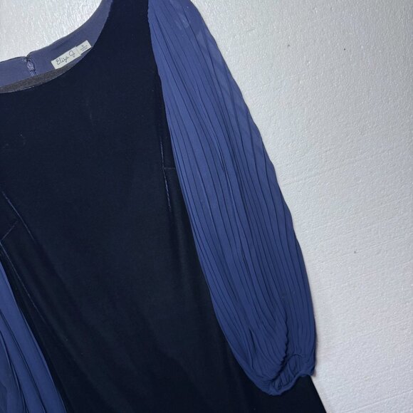 Eliza J Womens Size 8 Blue Velvet Cocktail Dress Pleated Chiffon Sleeves Holiday - Picture 13 of 16